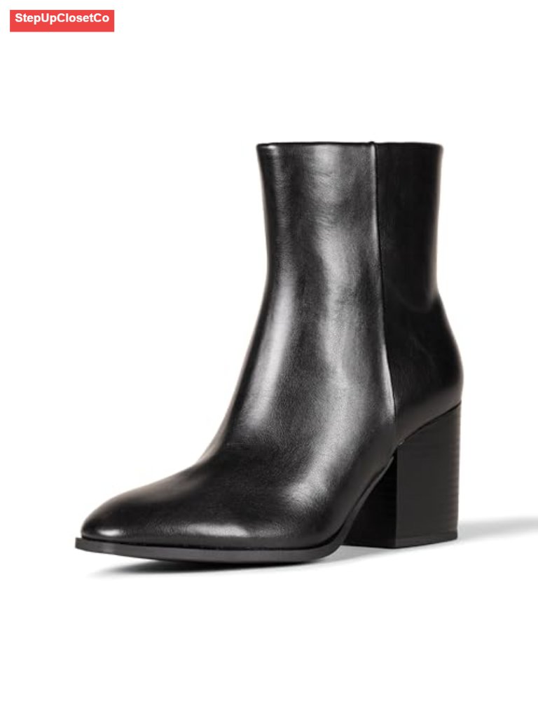 Faux Leather Clean Stacked Heel Ankle Boots With Side Zipper, Memory Foam